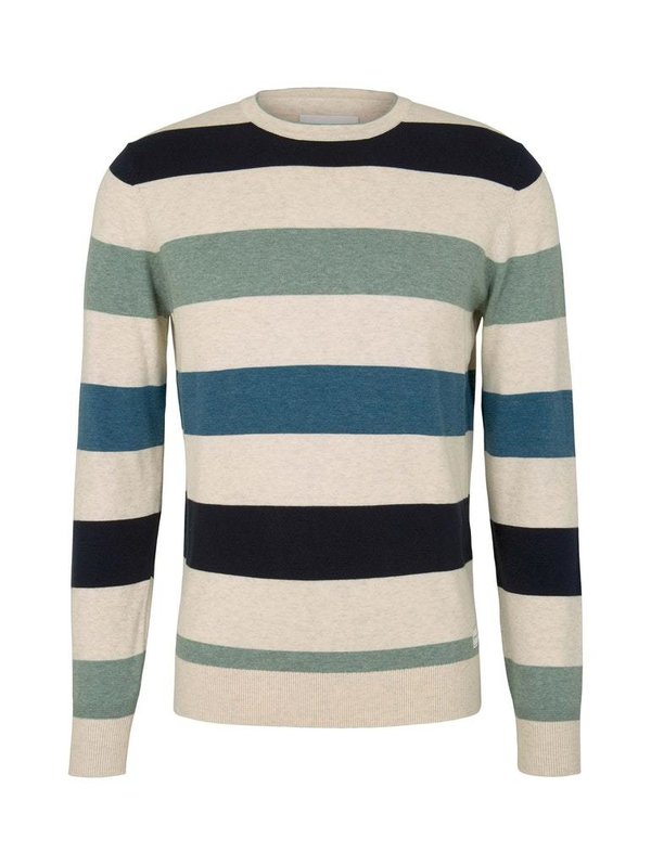 1029746 Pullover TOM TAILOR men 29090 beige green blue knit stripe